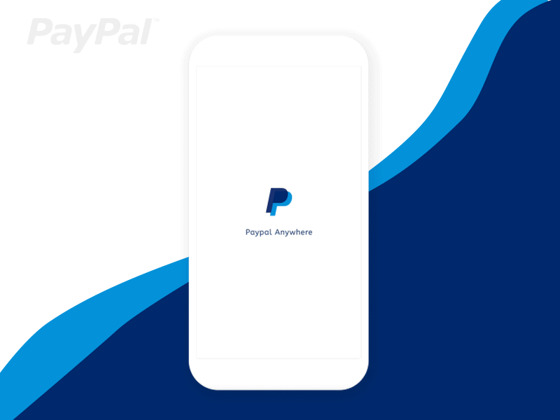 Animated PayPal ad showing phone with PayPal Anywhere app on blue wave background