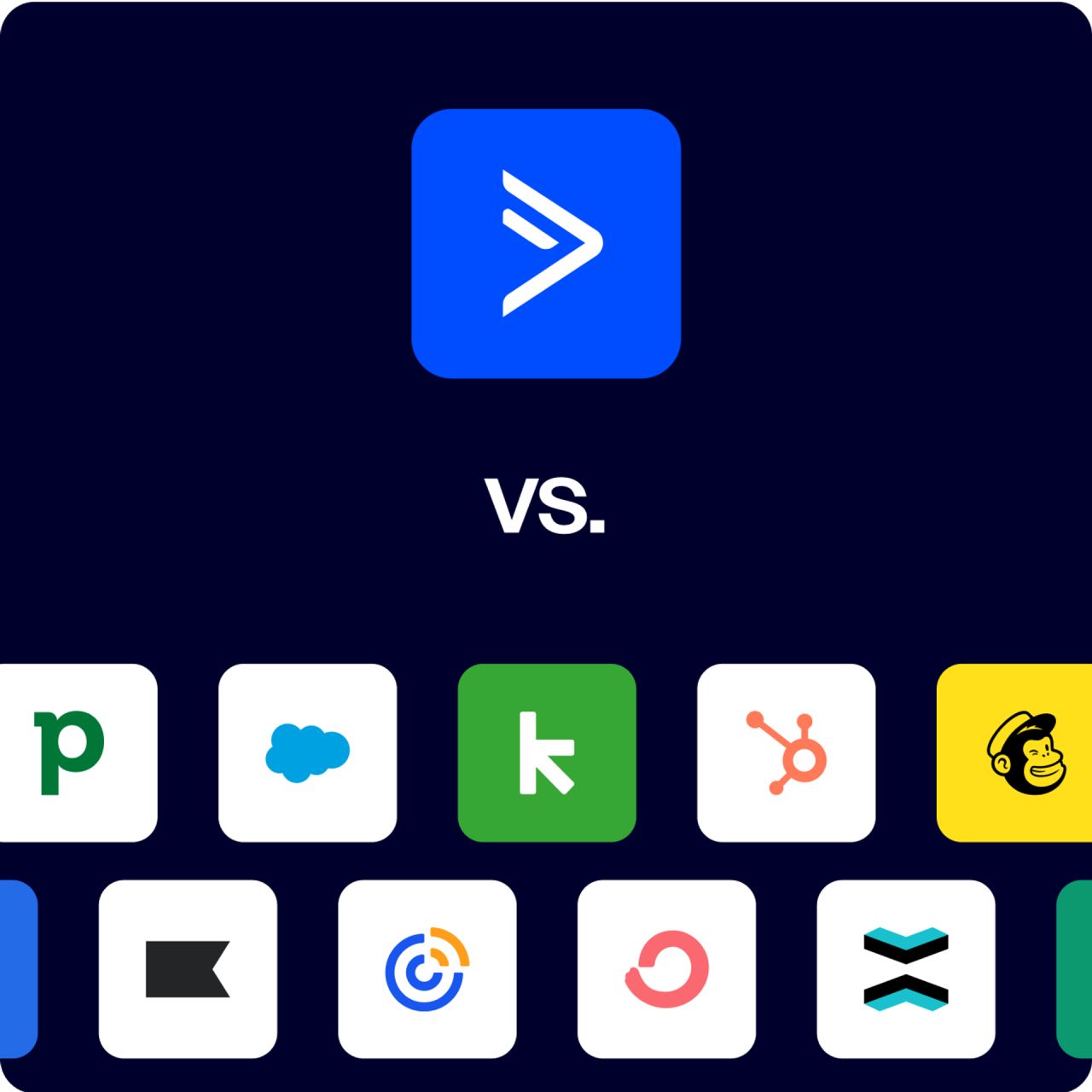 ActiveCampaign logo above a versus row of competitor platform icons