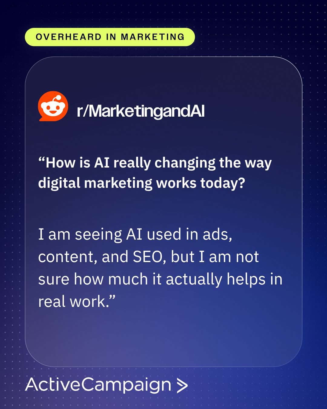 Reddit style post asking how AI is changing digital marketing