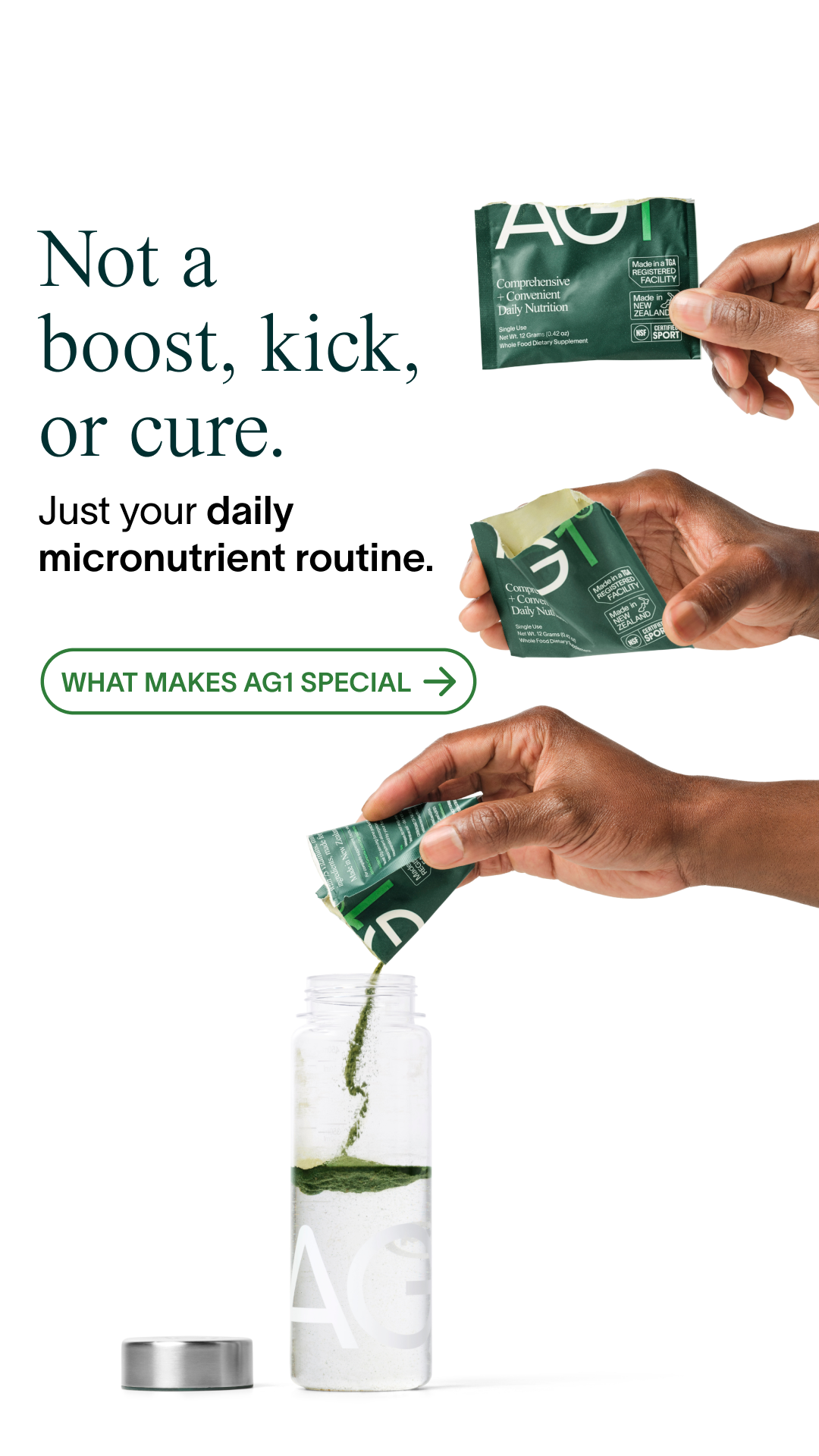 Facebook and Instagram ad by AG1 on 60 seconds being enough for daily nutrition