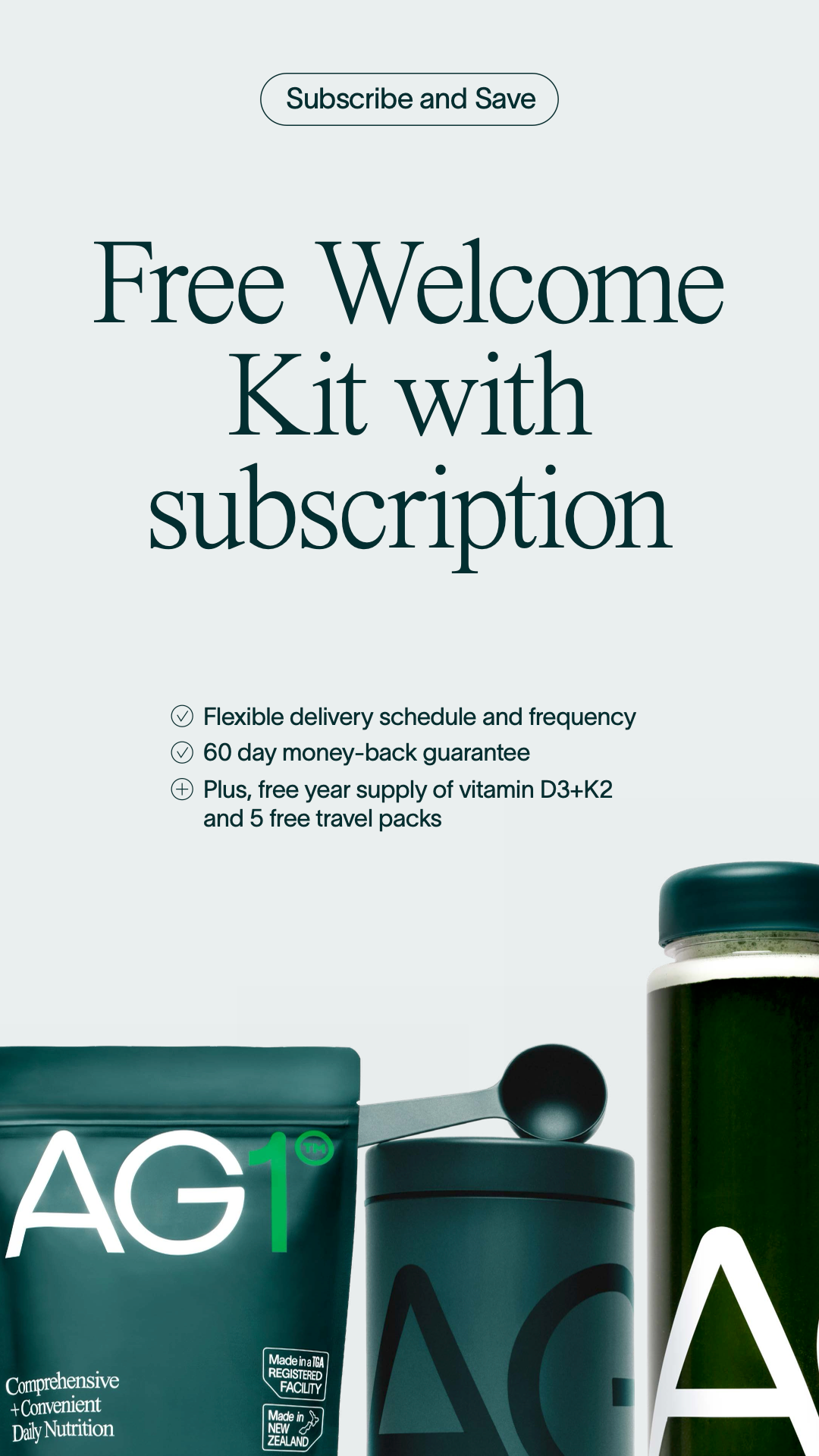Ad by AG1 on one daily scoop for nutrition and gut health support