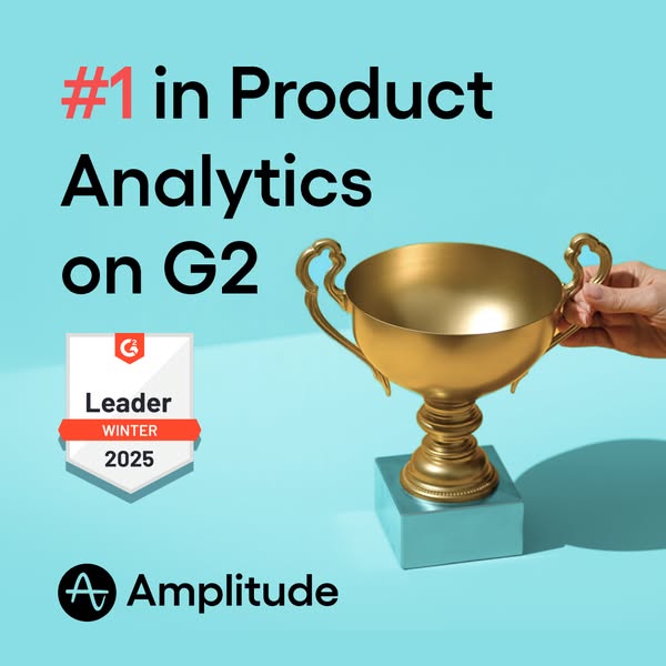 Gold trophy next to a G2 leader badge and a headline about ranking first in product analytics