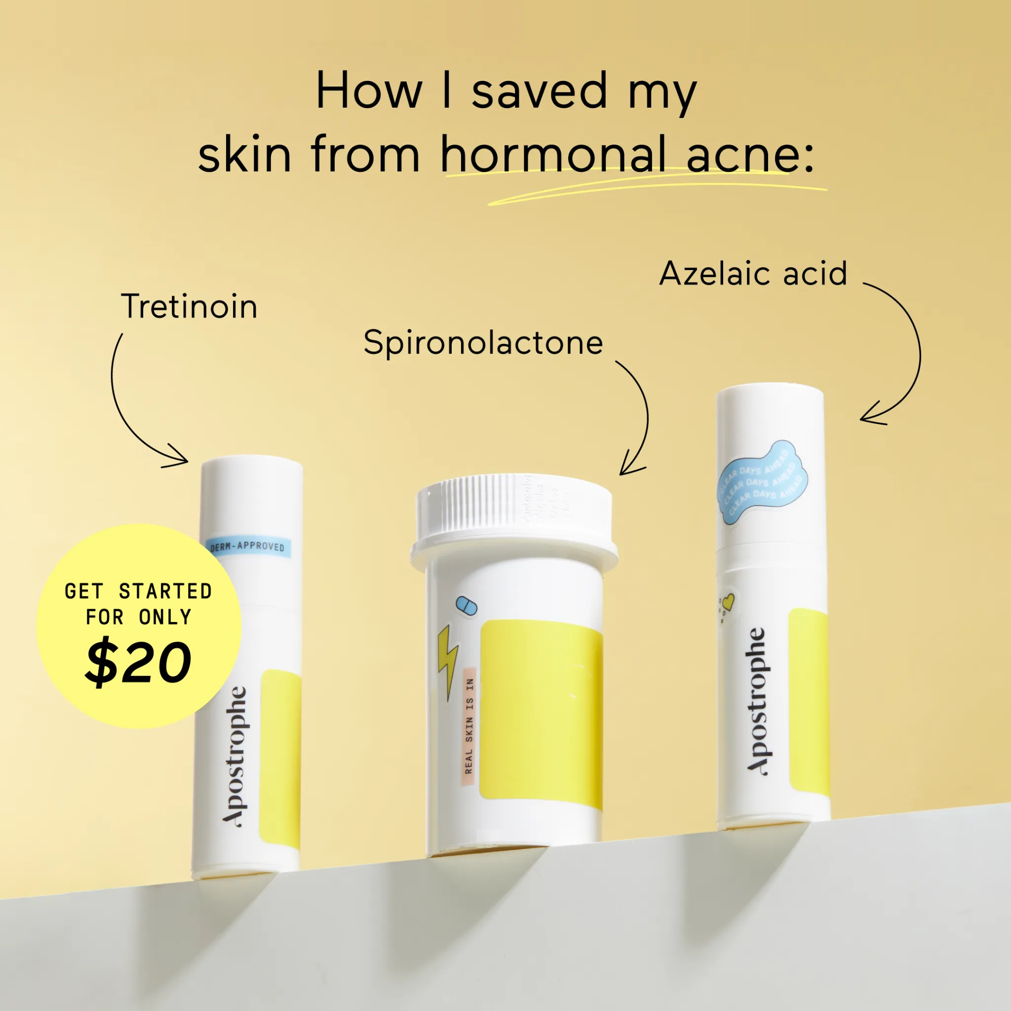 Facebook and Instagram ad by Apostrophe on prescription grade acne treatment online