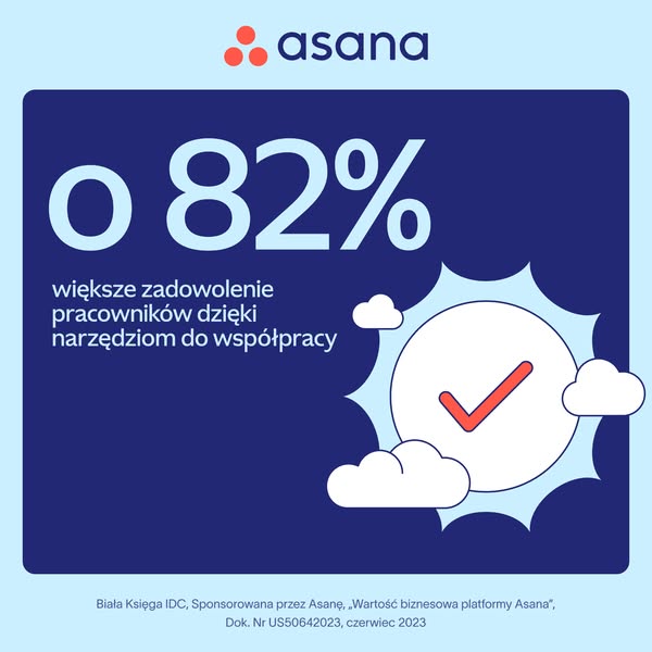 Large 82 percent statistic next to a checkmark badge and clouds on a dark blue background