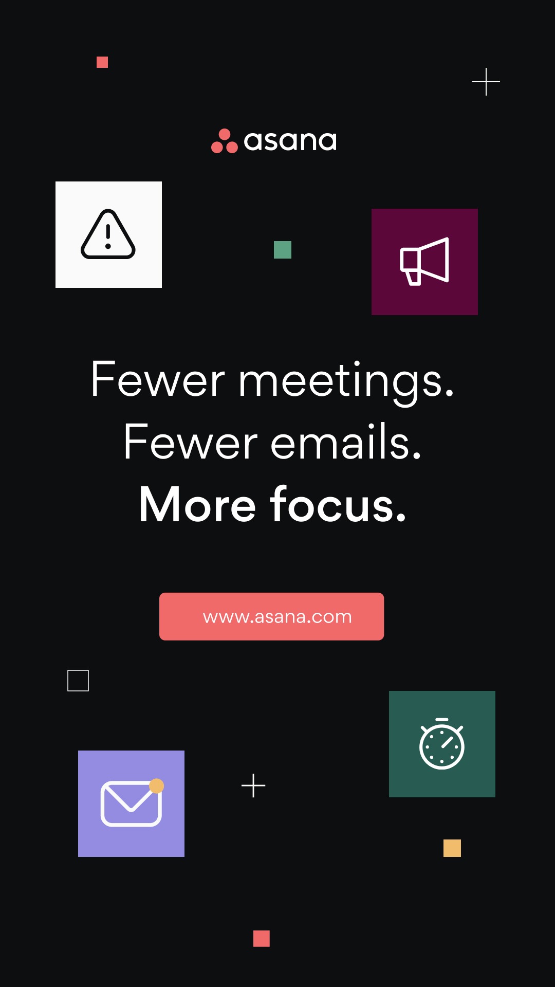 Facebook and Instagram ad by Asana on staying in control of the inbox to keep focus