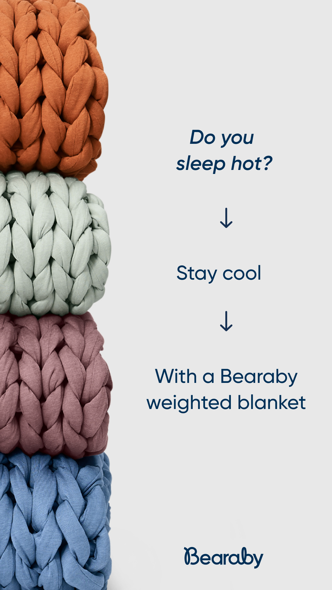 Ad by Bearaby presenting its knitted weighted blankets