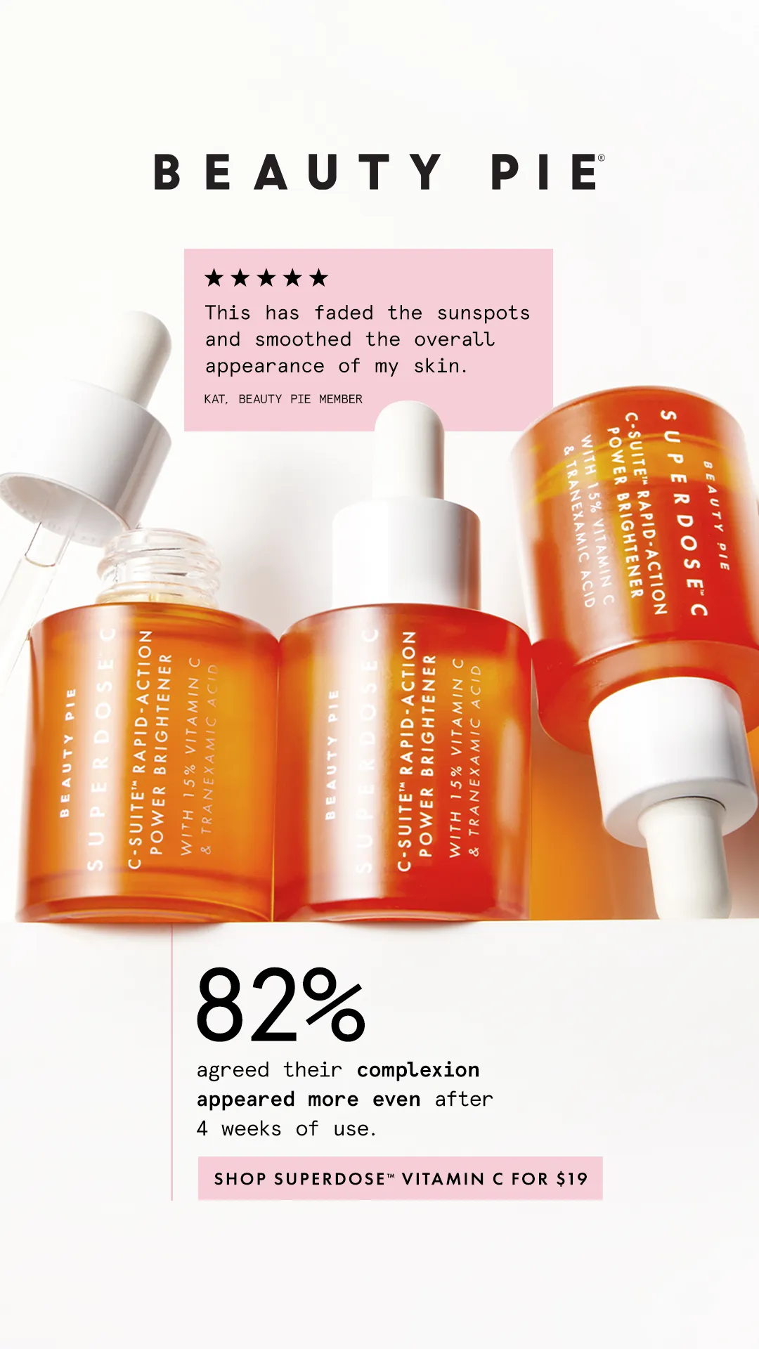 Facebook and Instagram ad by Beauty Pie on a member price for its Superdose C Serum