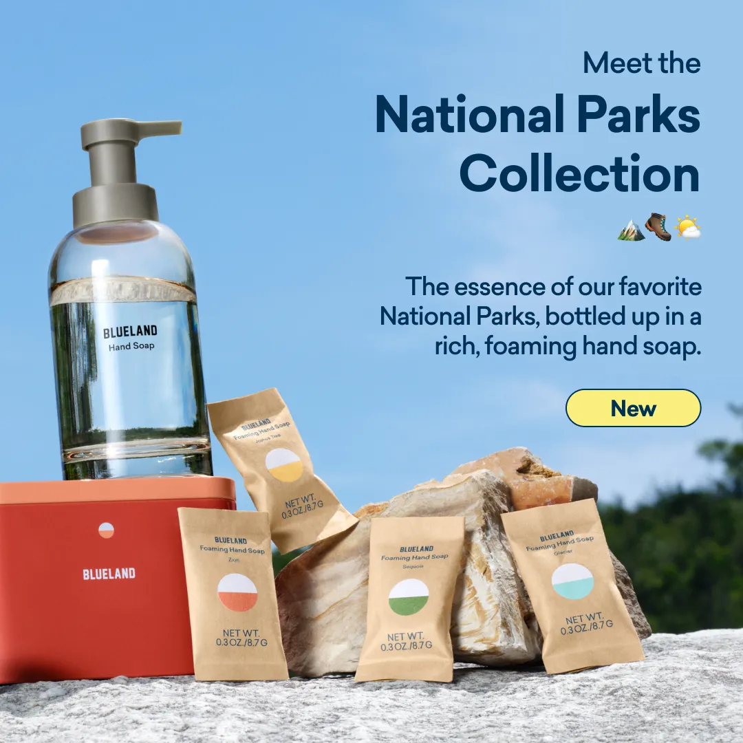 Facebook and Instagram ad by Blueland on refillable glass hand soap as a plastic free gift