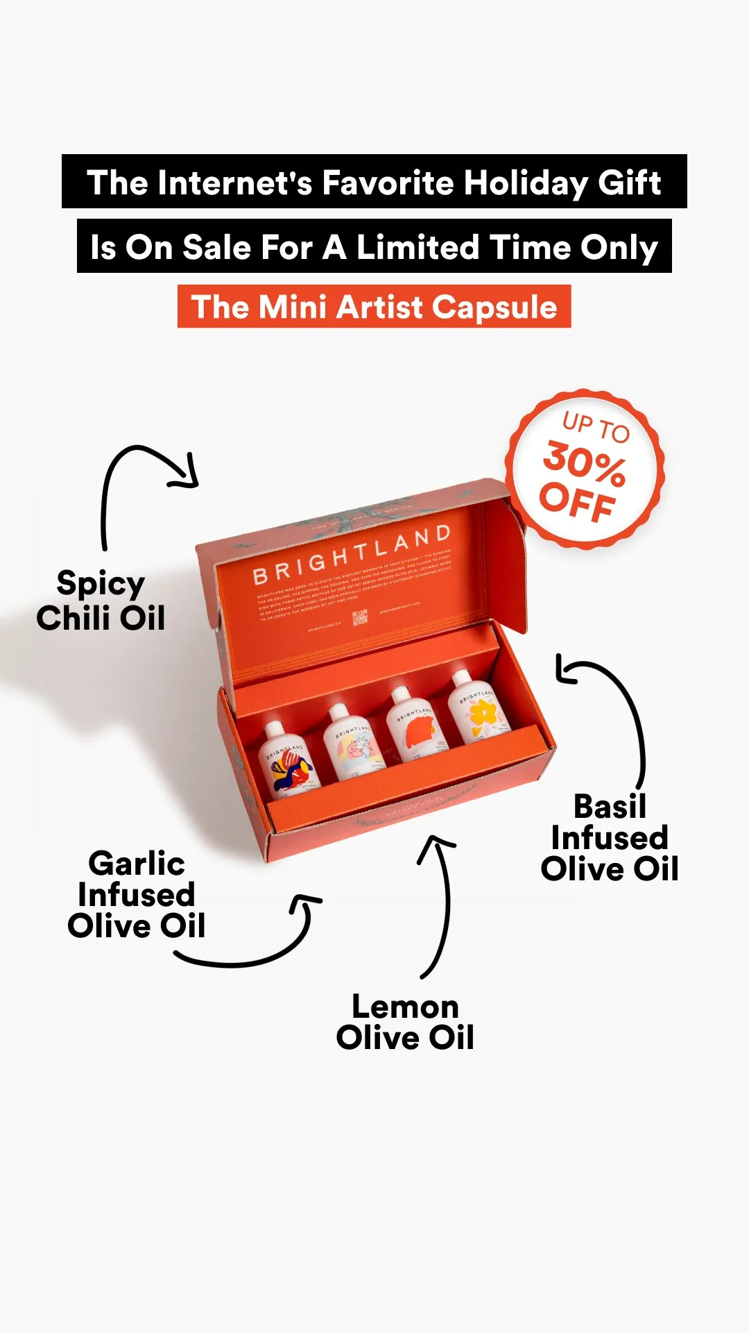 Facebook and Instagram ad by Brightland offering money off small batch olive oil