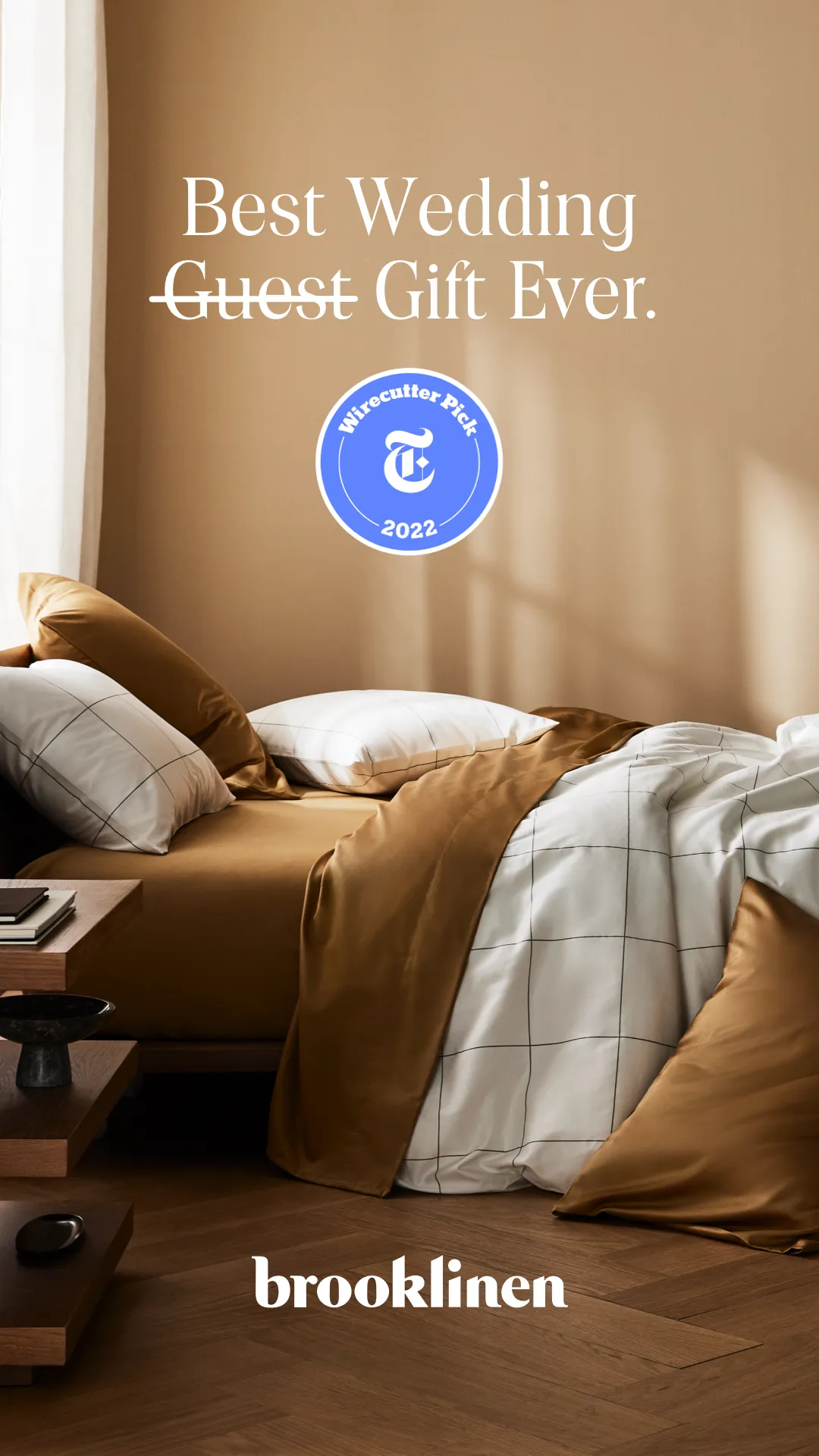 Facebook and Instagram ad by Brooklinen positioning bedding as a wedding gift