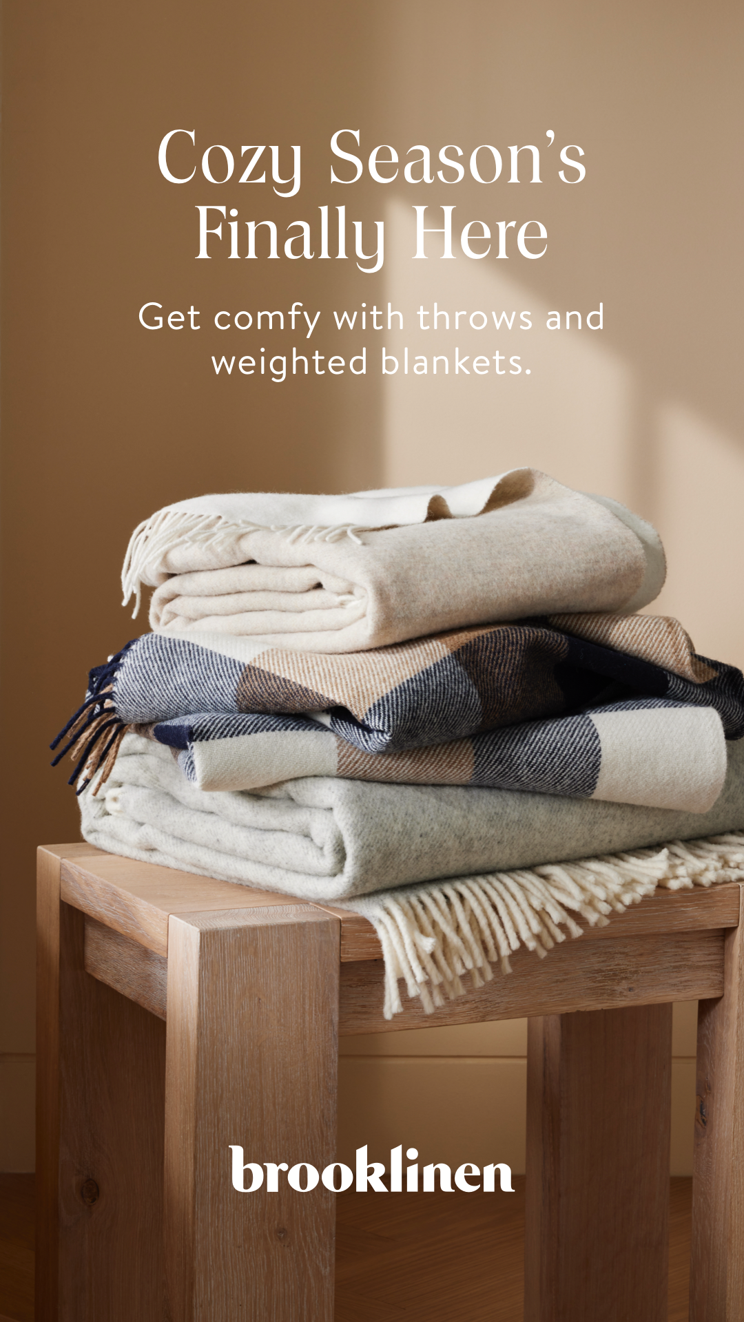 Facebook and Instagram ad by Brooklinen on getting the home comfy in any season