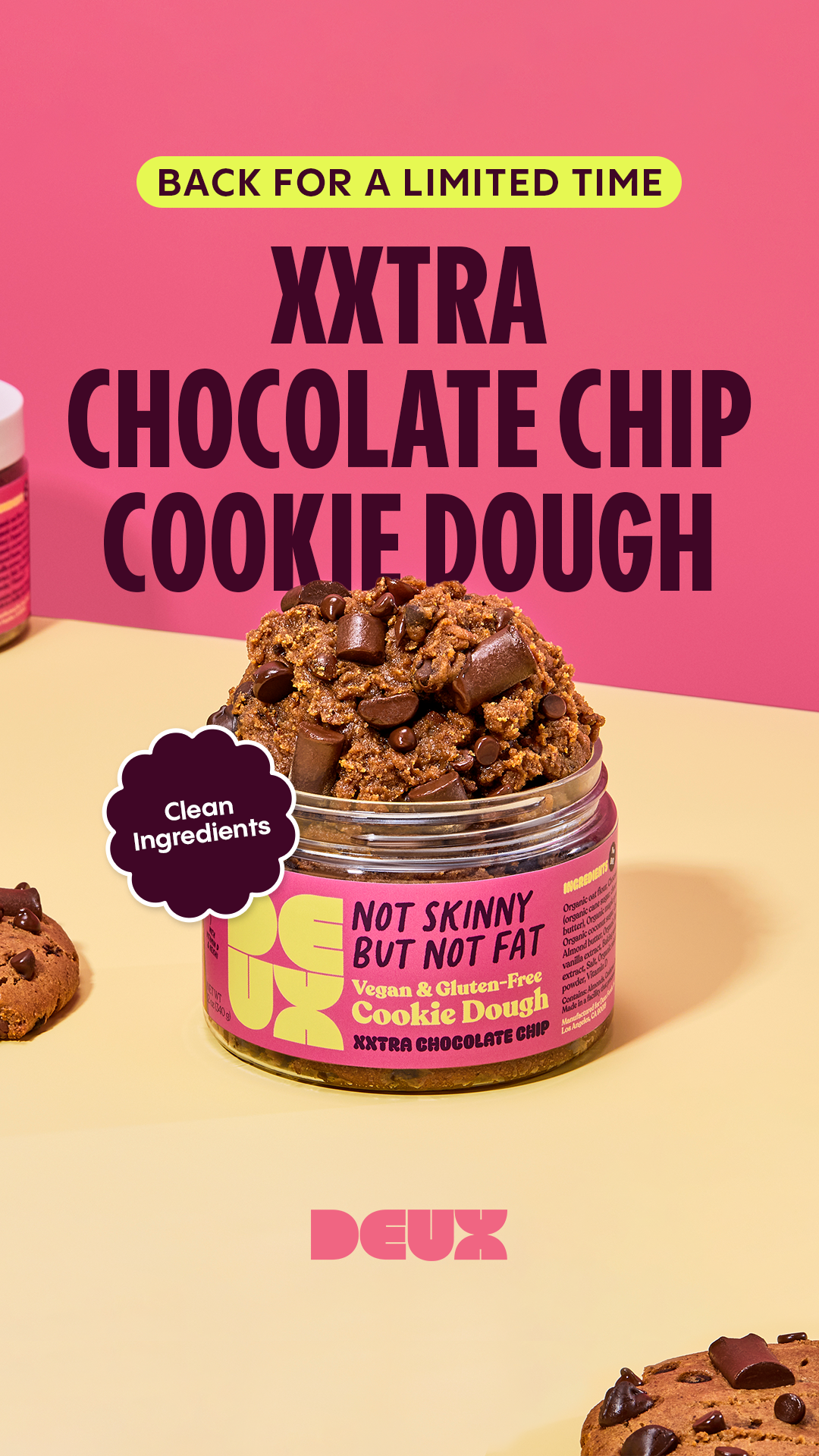 Facebook and Instagram ad by DEUX presenting its better for you cookie dough
