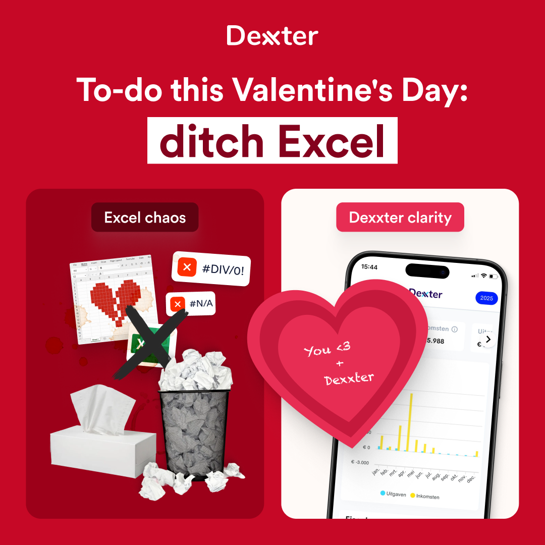 Split panel showing Excel chaos with error messages versus Dexxter's clear phone dashboard