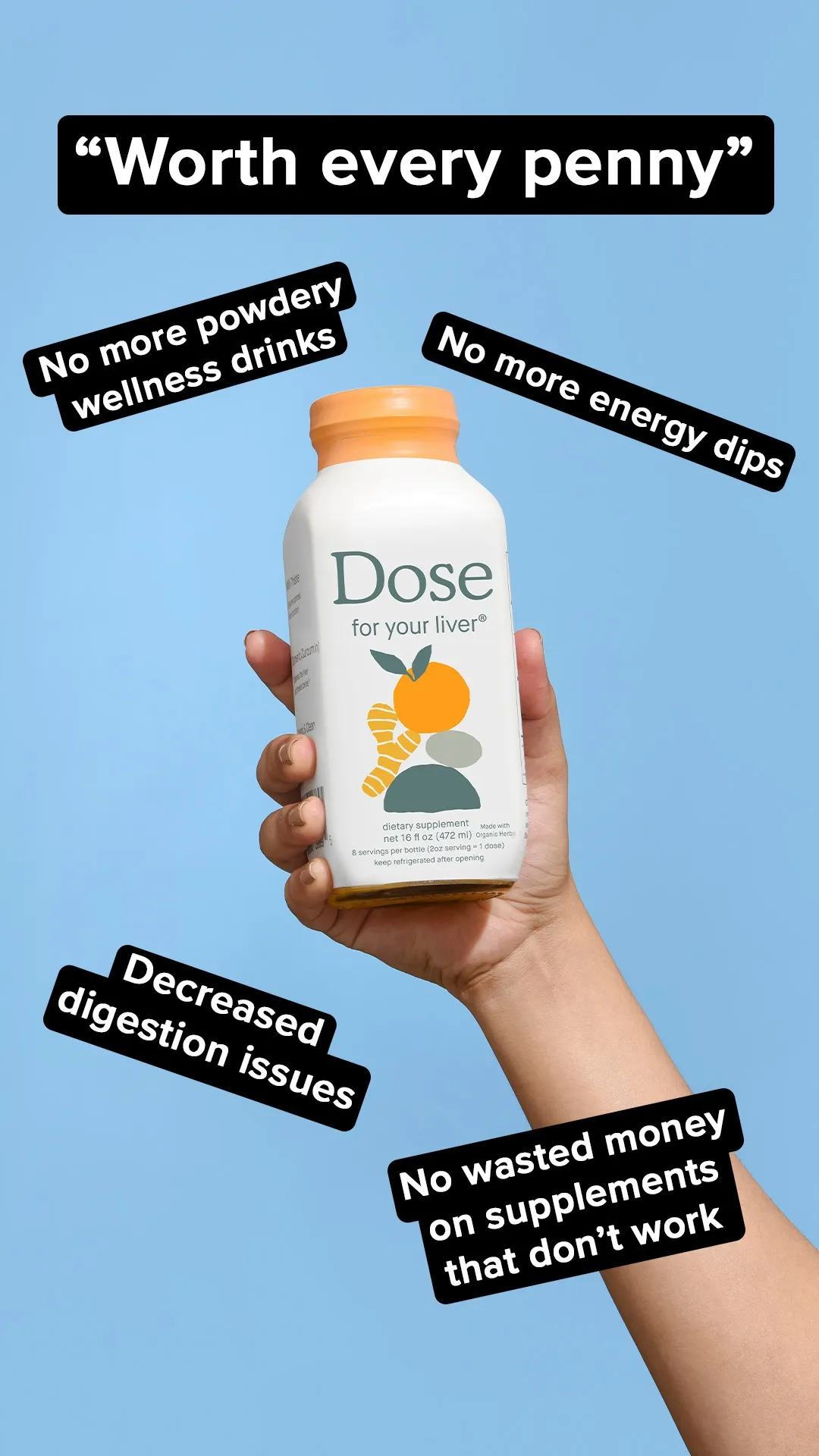 Facebook and Instagram ad by Dose presenting its daily wellness drink
