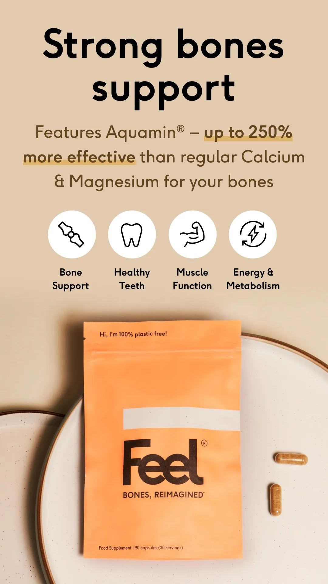 Facebook and Instagram ad by Feel claiming higher absorption for bone health minerals