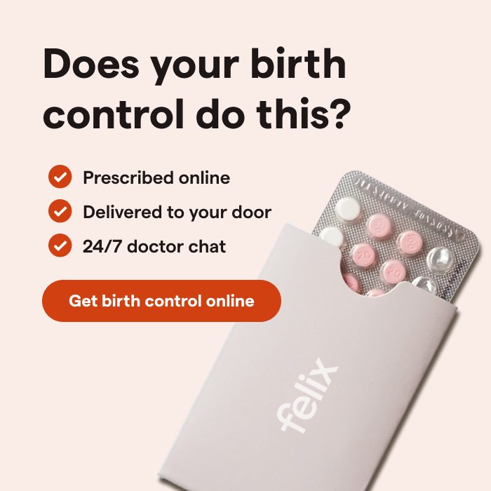 Ad by Felix Health on birth control delivered after a five minute signup