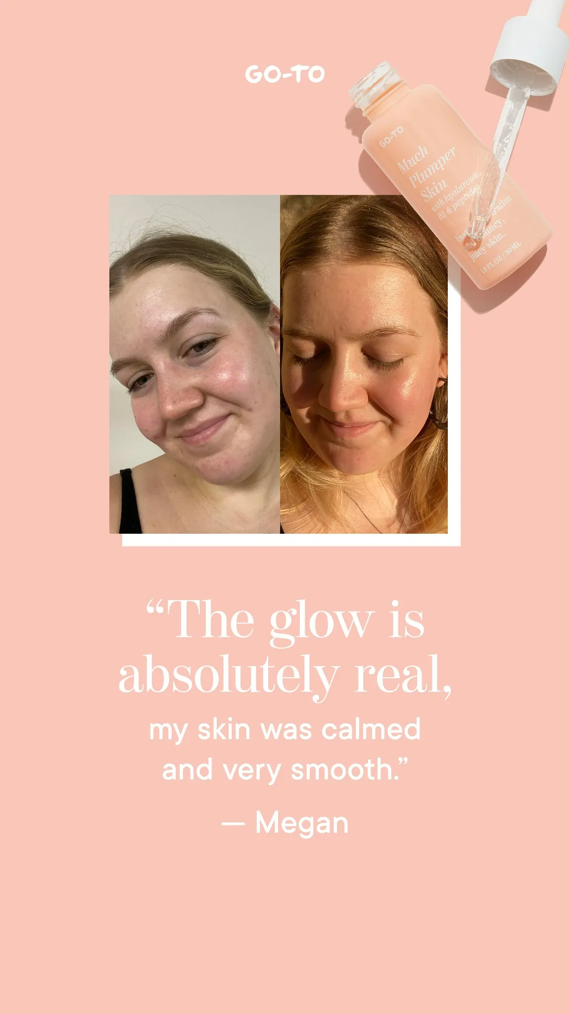 Ad by Go-To Skin Care presenting its skincare products alongside customer praise