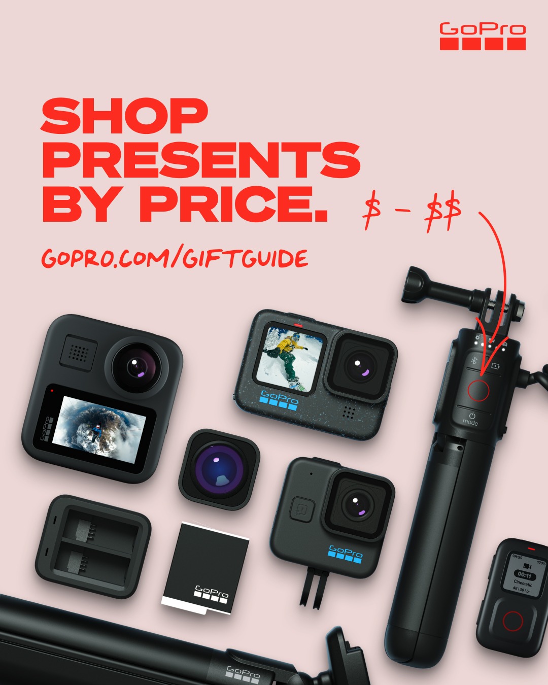 Facebook and Instagram ad by GoPro on browsing holiday gifts by price