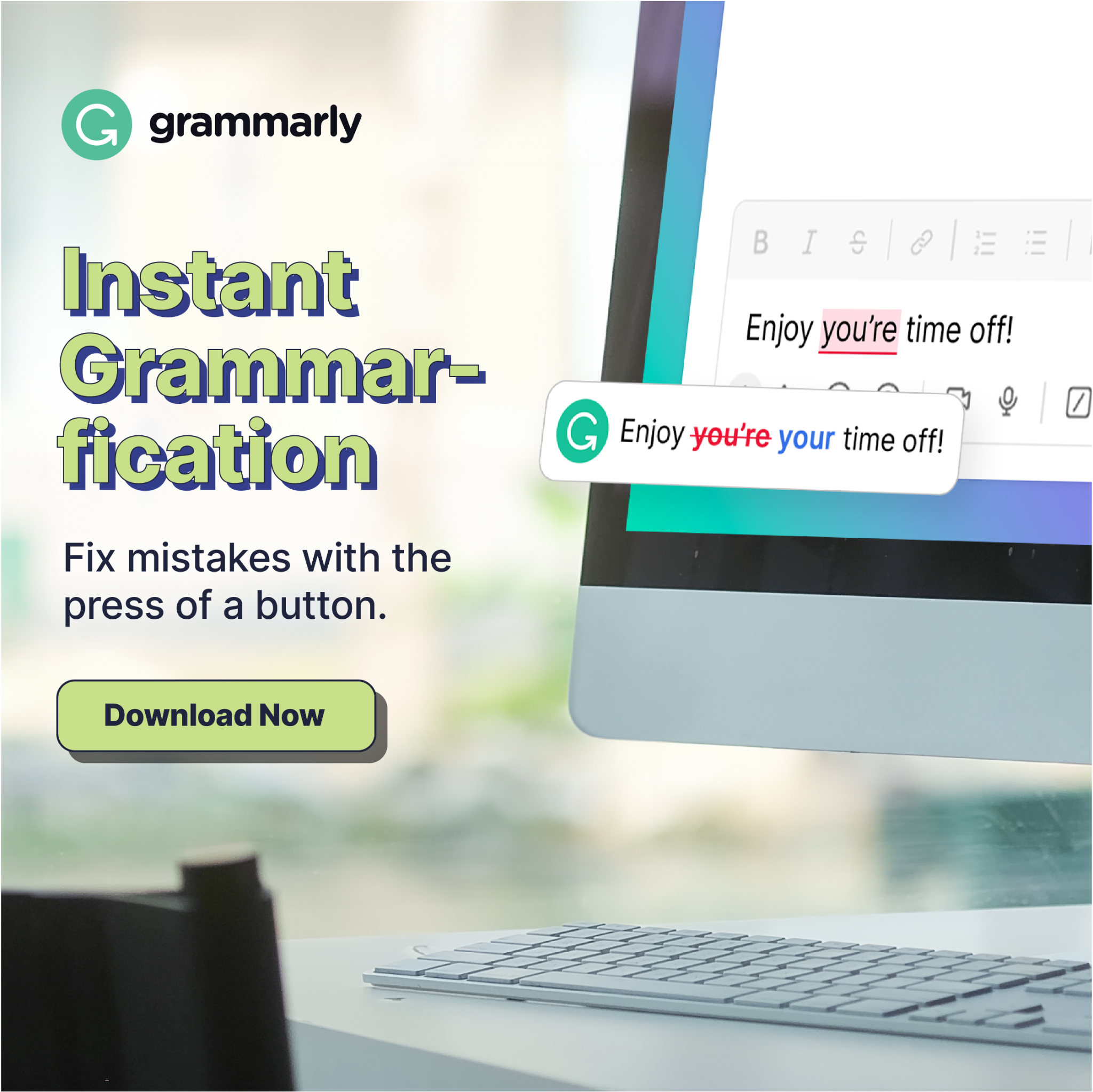 Facebook ad by Grammarly on writing that is easy to read and mistake free