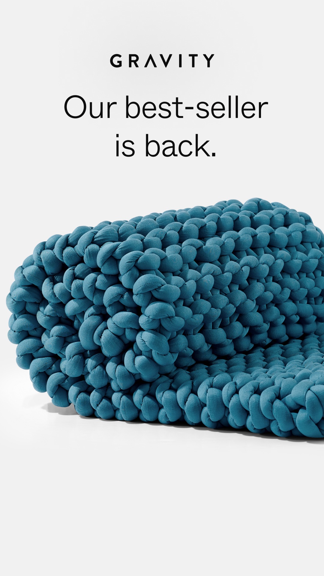 Ad by Gravity Blanket announcing its chunky knit blanket in four new colors