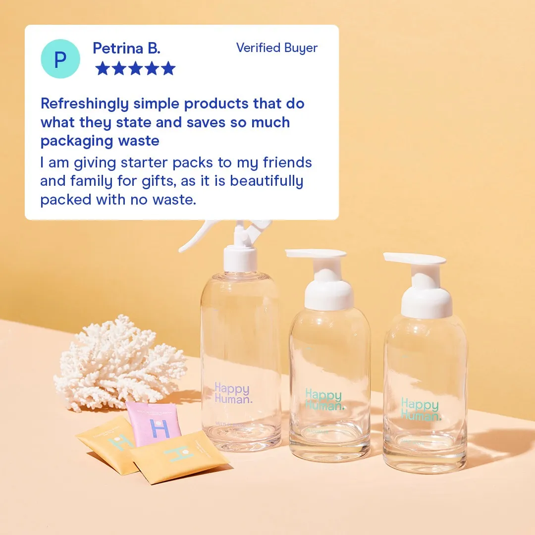 Ad by Happy Human on cleaning products free of harsh chemicals and single use plastic