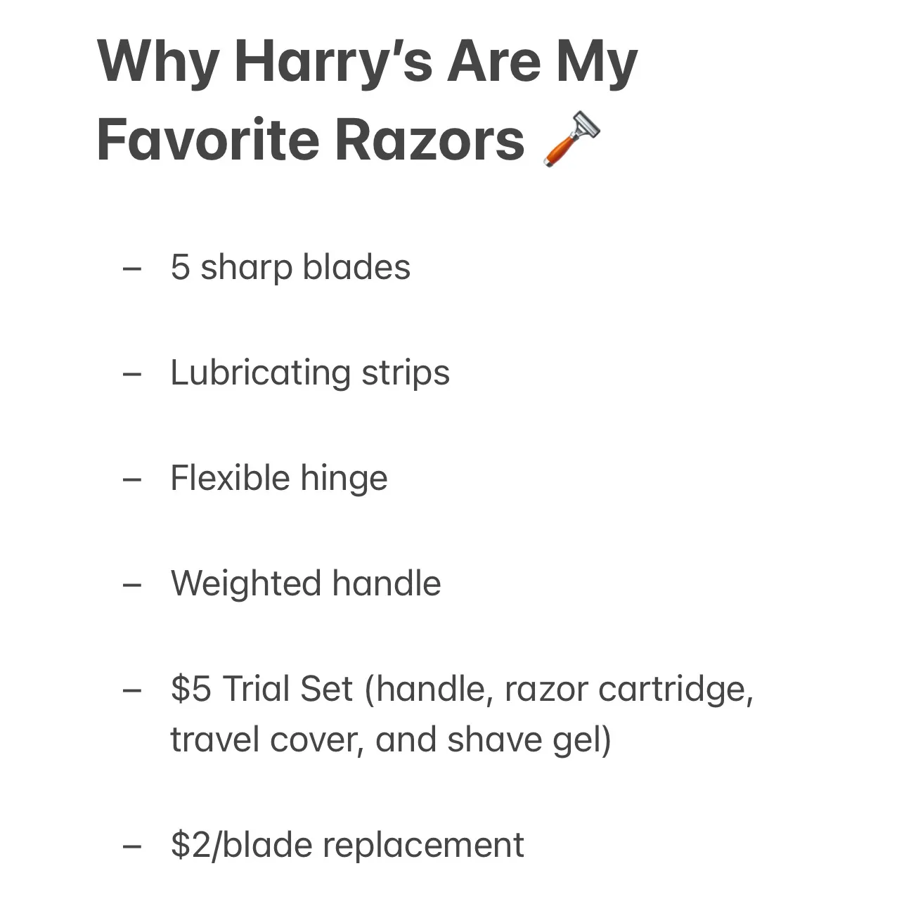 Facebook and Instagram ad by Harry's listing what comes in its online shave bundle