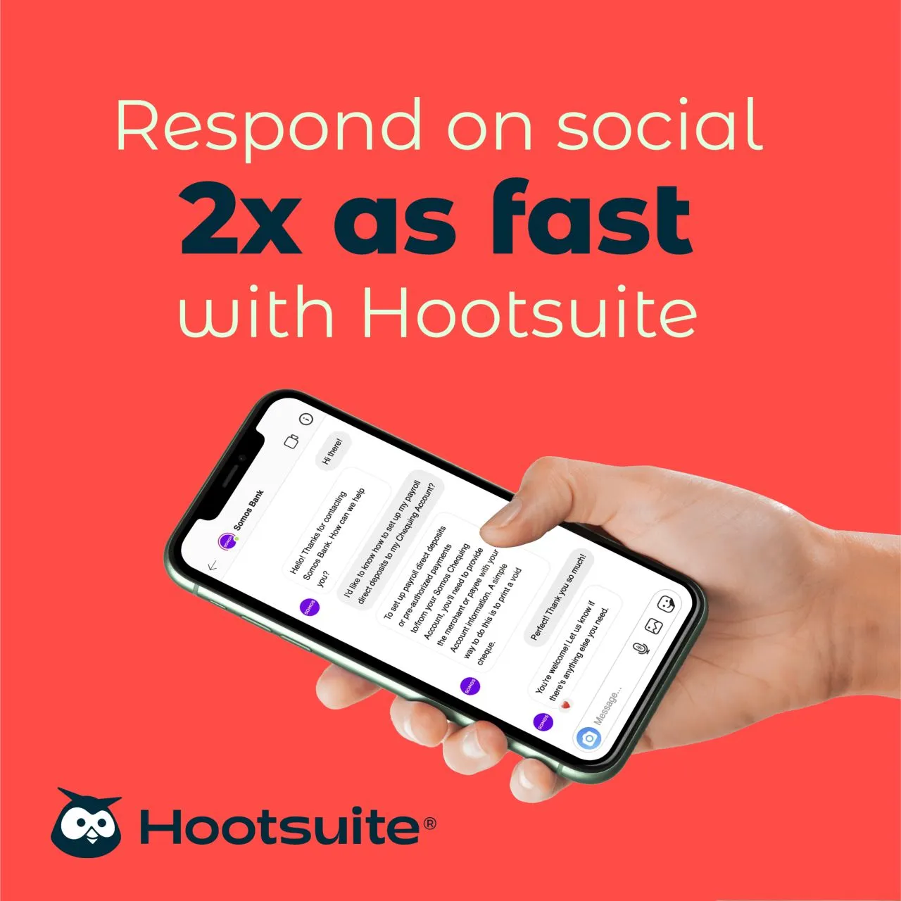 LinkedIn ad by Hootsuite on answering DMs and comments from a single inbox