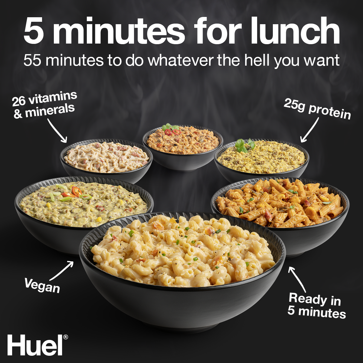 Ad by Huel on a hot plant based meal ready in five minutes