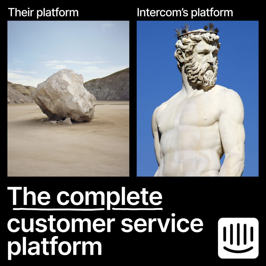 LinkedIn ad by Intercom presenting its AI powered customer service platform