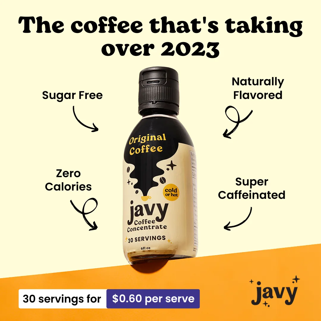 Facebook and Instagram ad by Javy Coffee presenting a zero sugar coffee hack