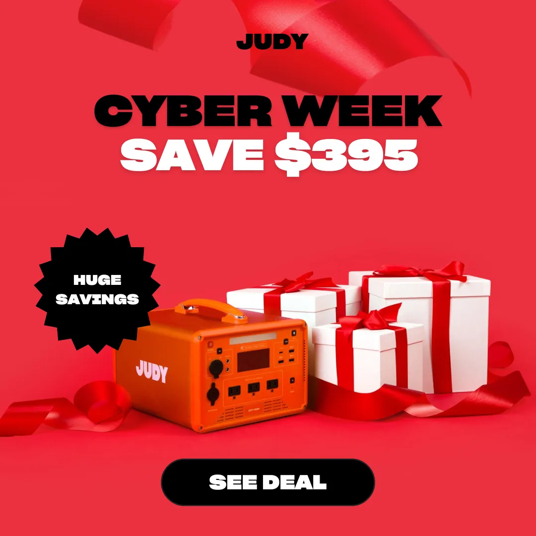 Facebook and Instagram ad by JUDY promoting Cyber Week deals on emergency kits