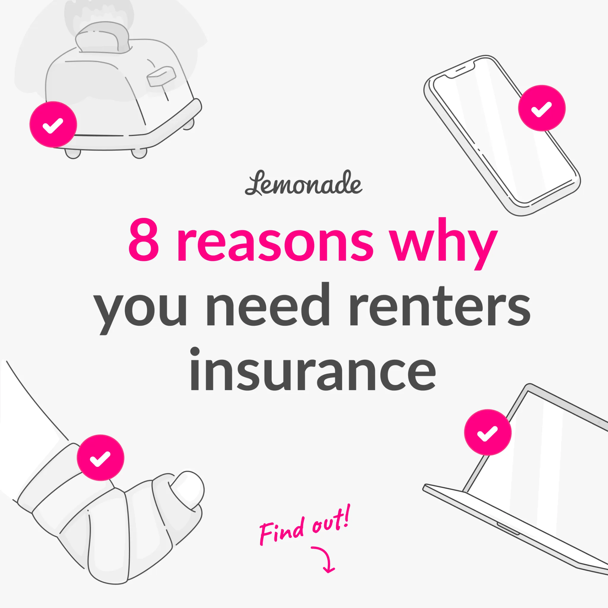 Facebook and Instagram ad by Lemonade teasing a numbered list of insurance surprises