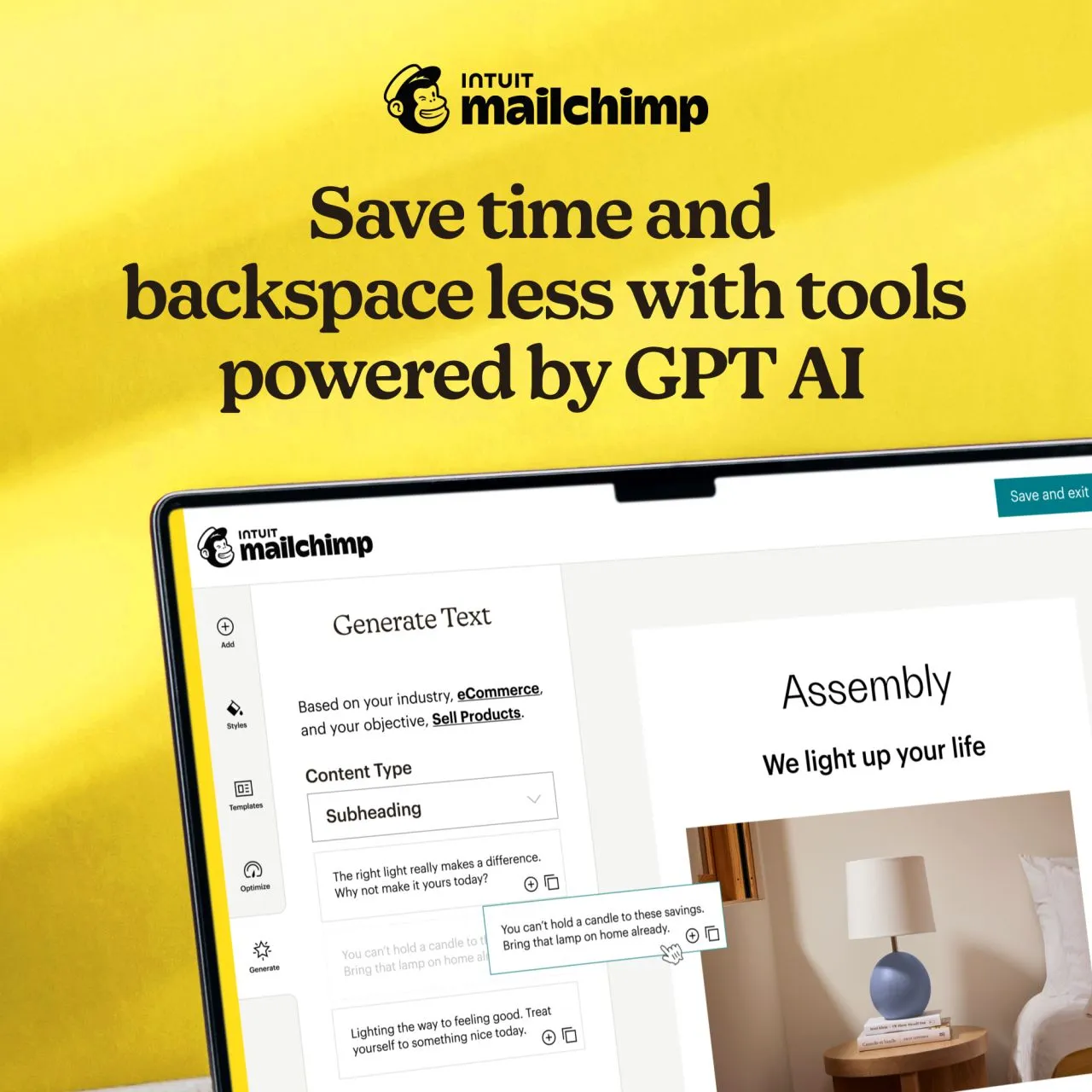 LinkedIn ad by Intuit Mailchimp on AI generated subject lines and email copy