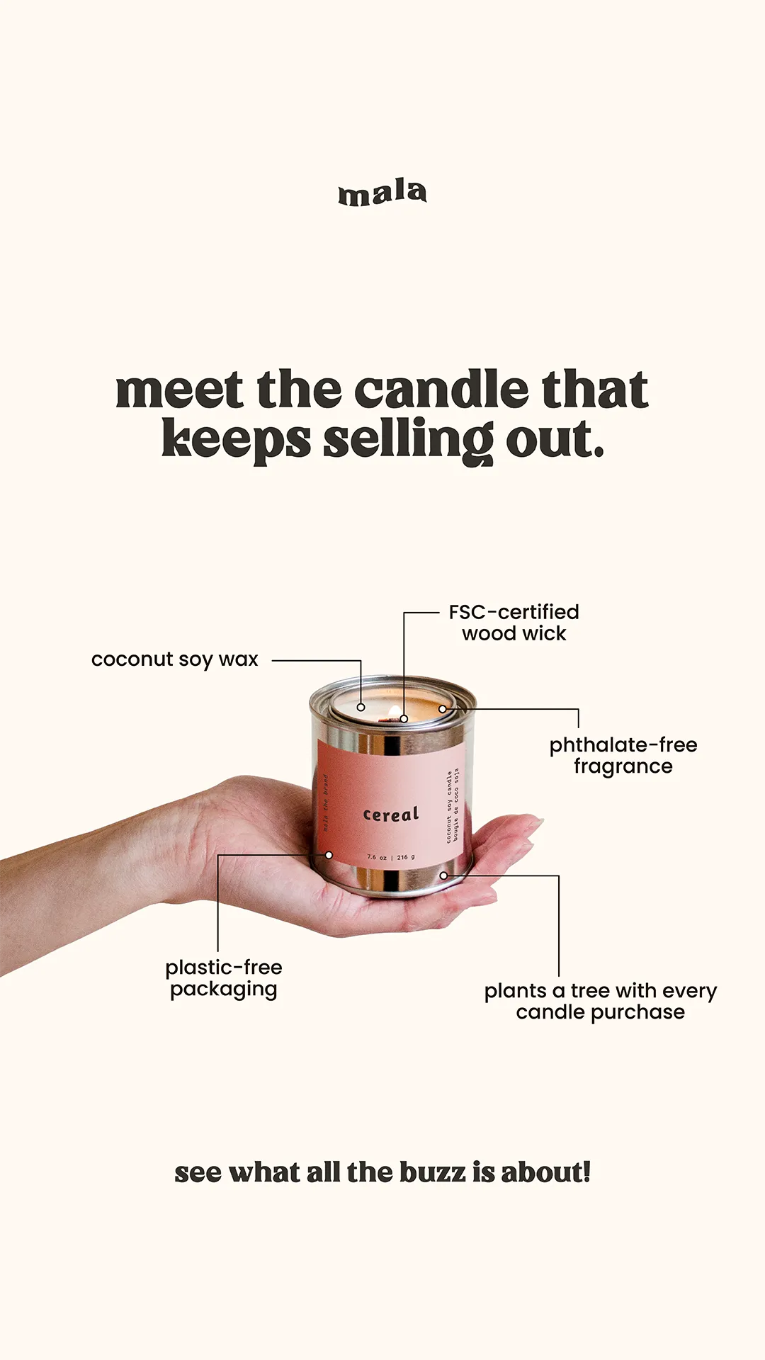 Ad by Mala the Brand on a non toxic candle that plants a tree with every purchase