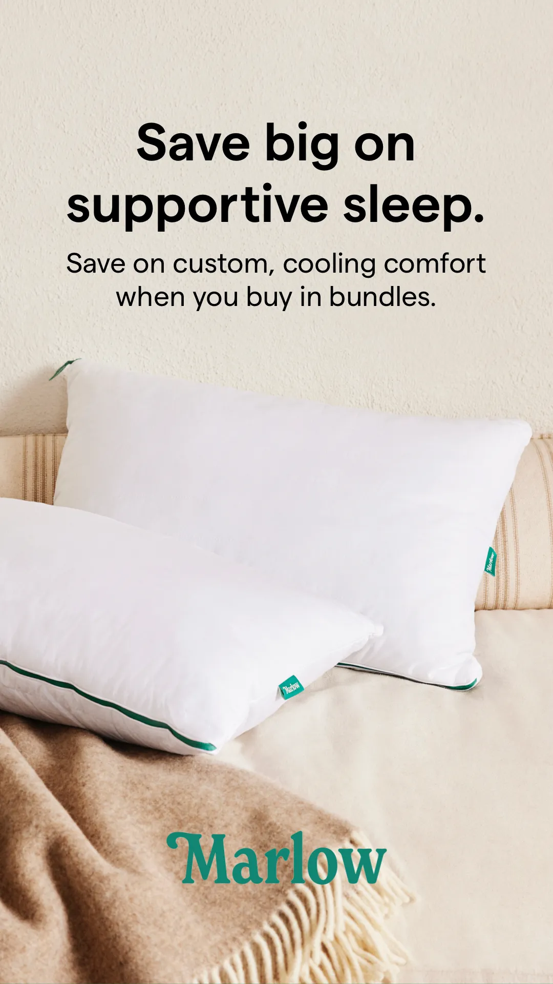 Facebook and Instagram ad by Marlow on adjustable cooling pillows sold in bundles