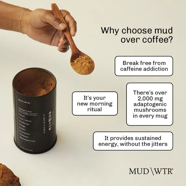 Facebook and Instagram ad by MUD WTR on morning and evening blends per cup
