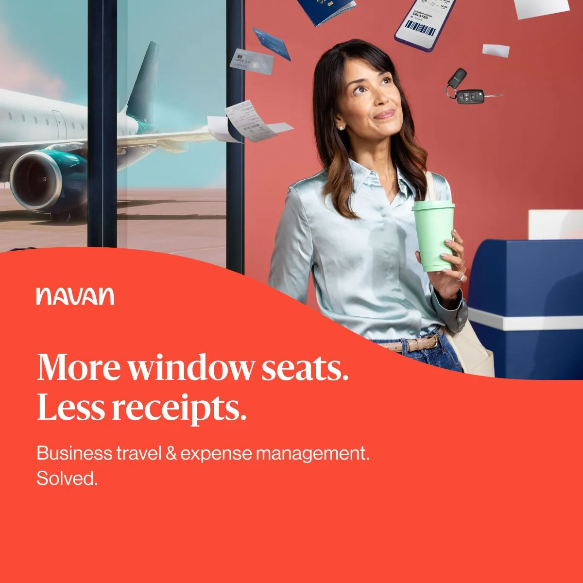 LinkedIn ad by Navan contrasting new business opportunities with a pile of receipts