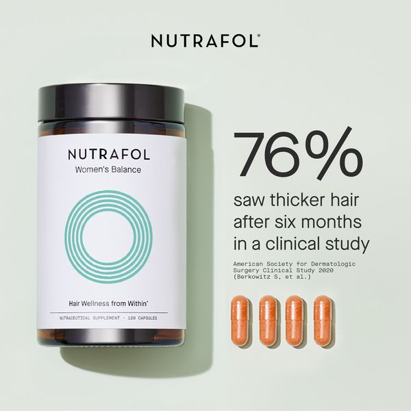 Facebook and Instagram ad by Nutrafol on hair growth formulas tested for menopause