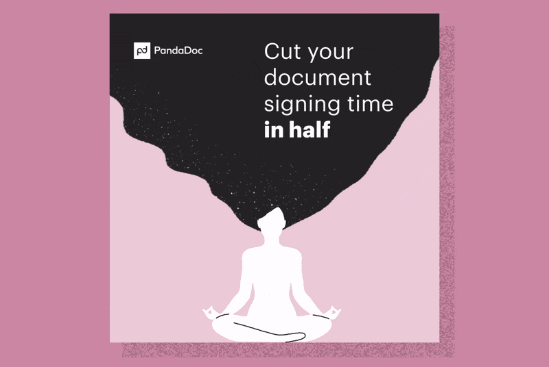Meditating figure with a dark shape above their head next to a signing time claim