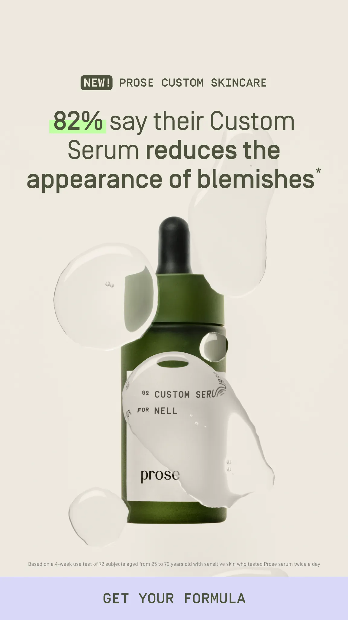 Facebook and Instagram ad by Prose on skincare formulated for one of a kind skin