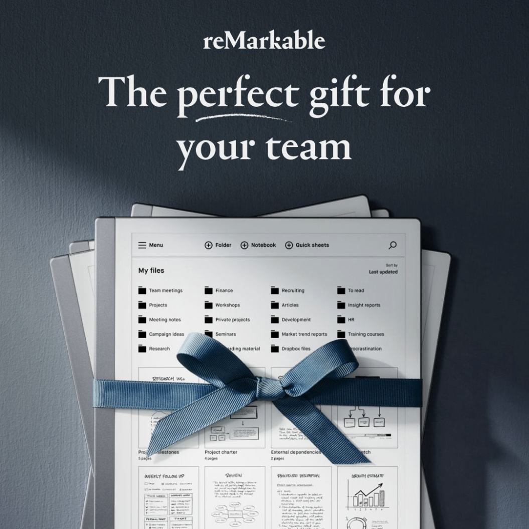 LinkedIn ad by reMarkable positioning a paperless desk as a holiday gift