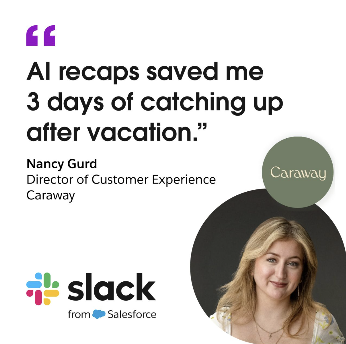 LinkedIn testimonial ad by Slack pairing a customer quote with the customer's photo