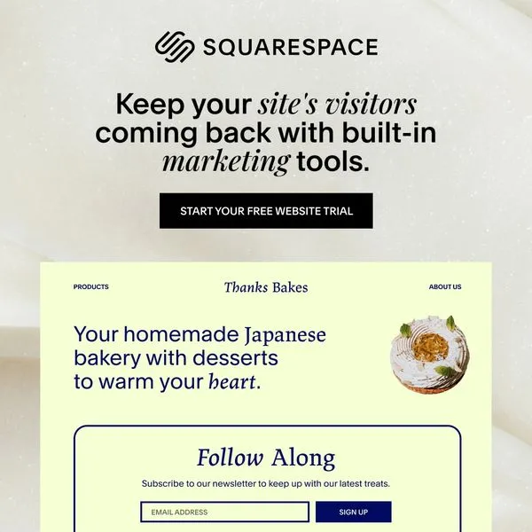 Facebook and Instagram ad by Squarespace on tools that keep visitors coming back