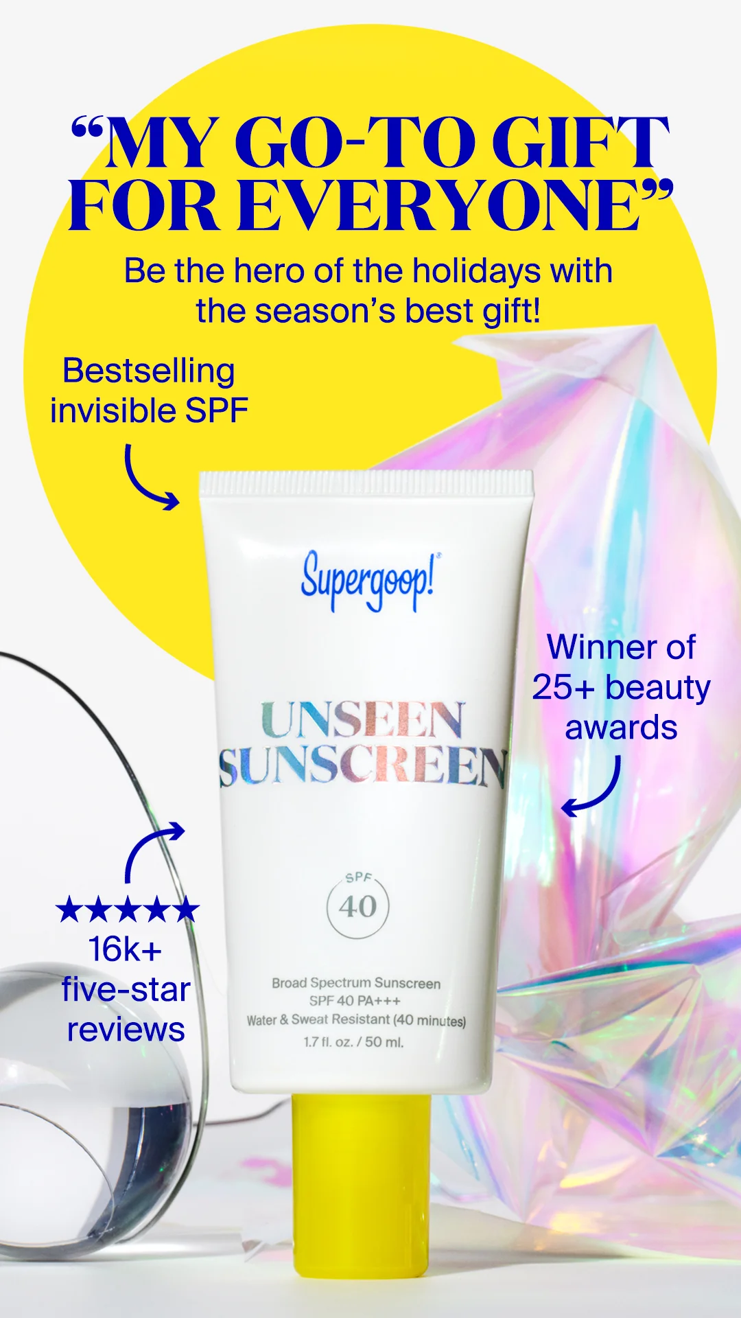 Facebook and Instagram ad by Supergoop announcing its sunscreens back in stock