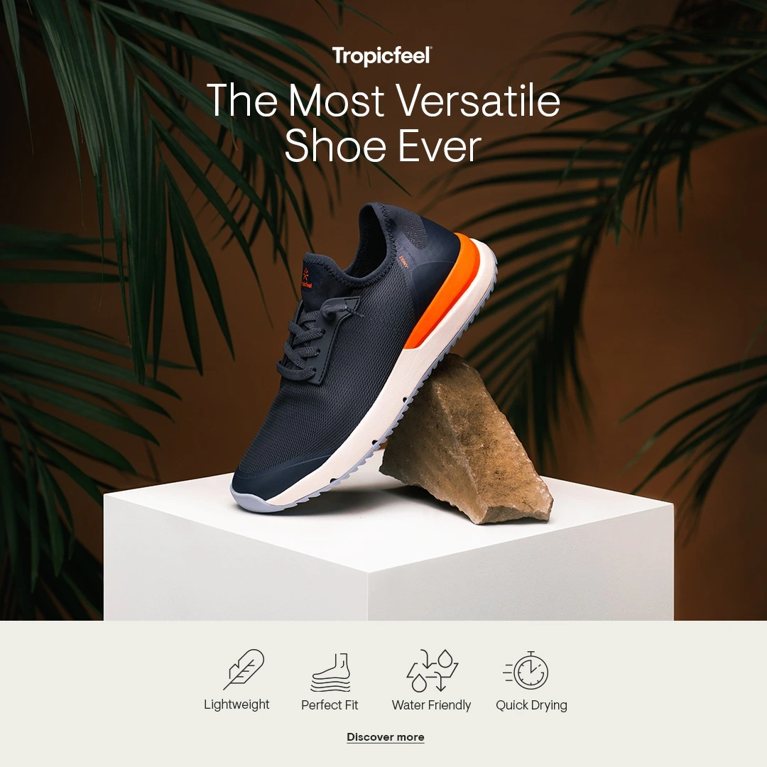 Facebook and Instagram ad by Tropicfeel presenting one shoe built for every activity