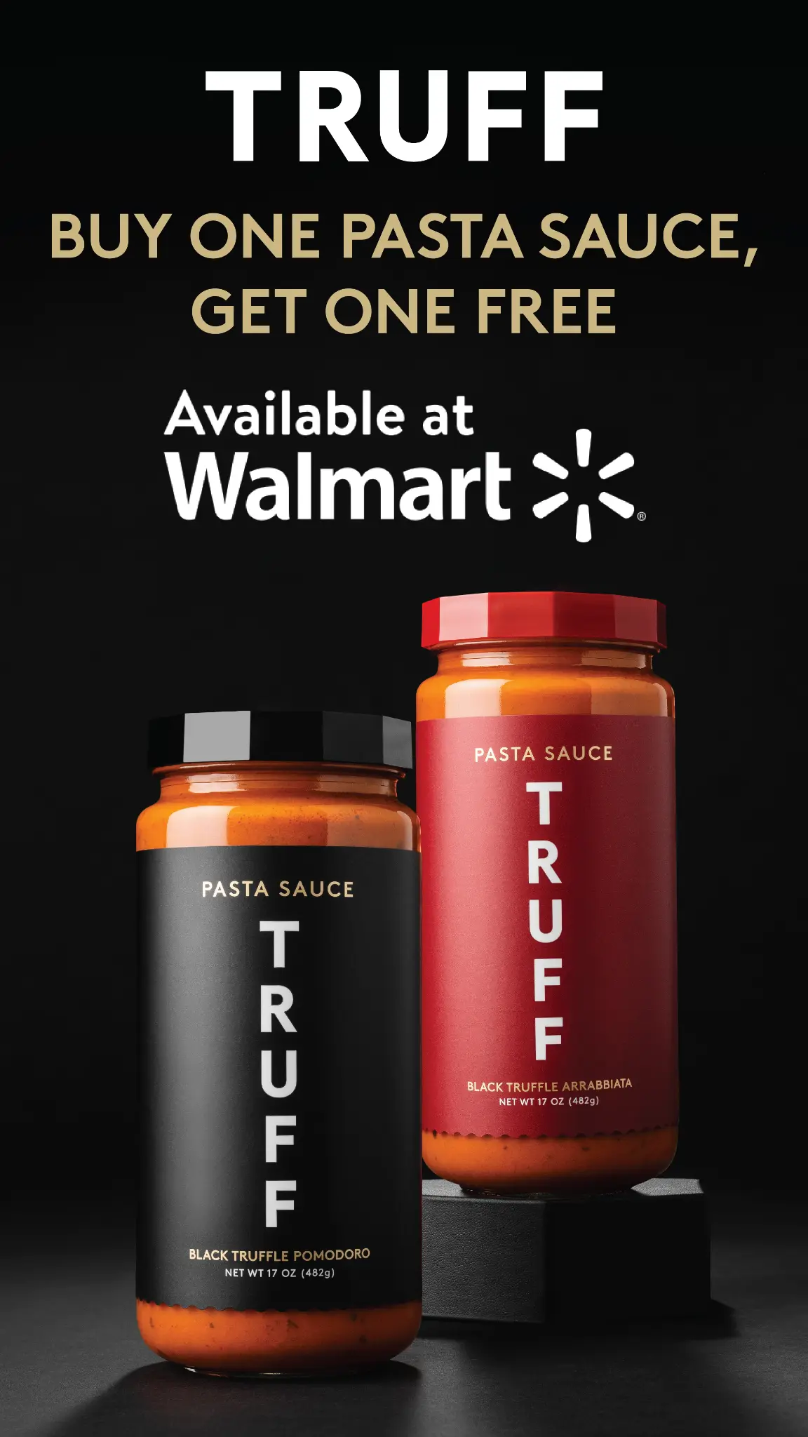 Facebook and Instagram ad by TRUFF offering buy one get one on black truffle pasta sauce