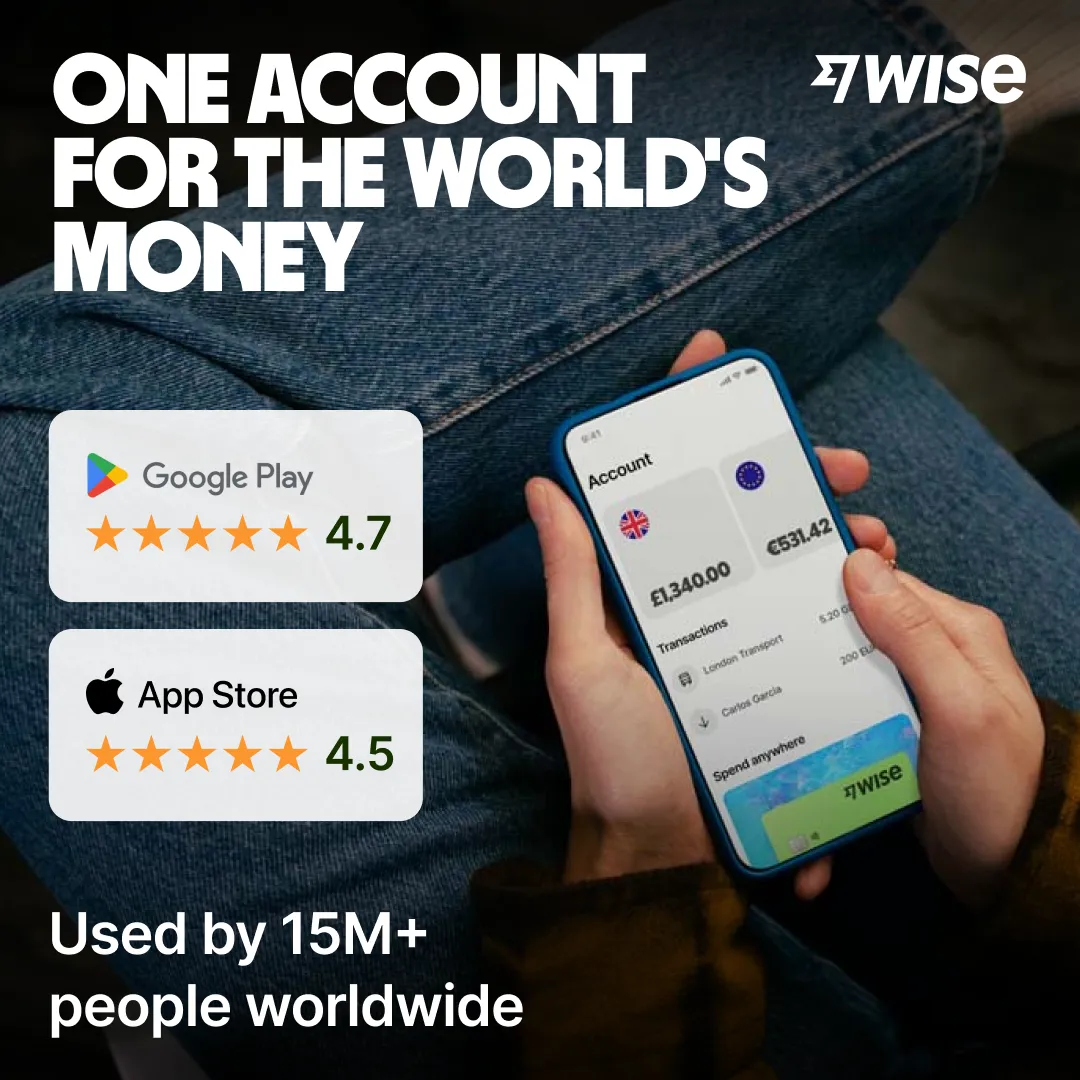 Facebook and Instagram ad by Wise on saving money when spending money abroad