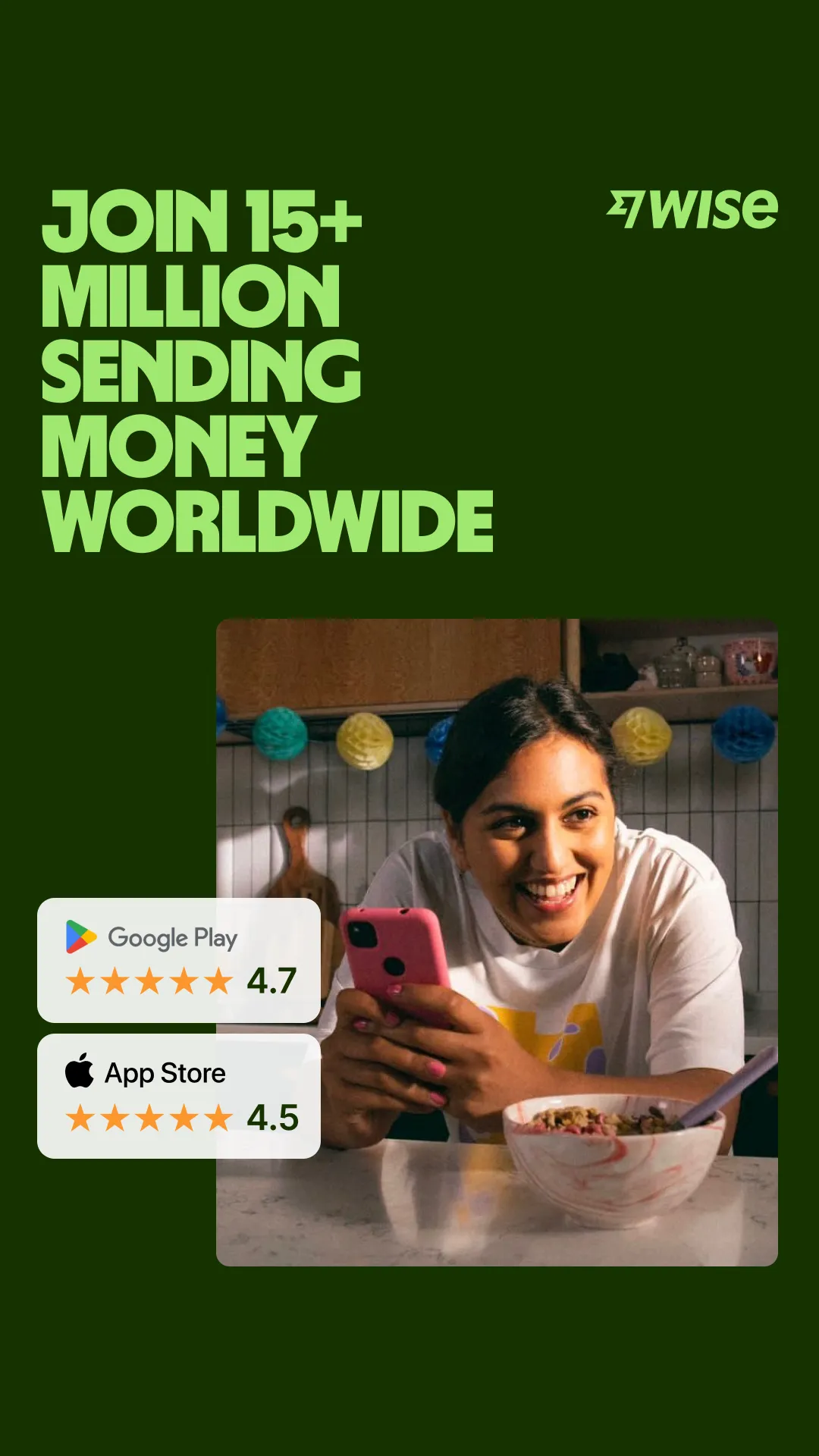 Facebook and Instagram ad by Wise on sending money abroad without hidden fees