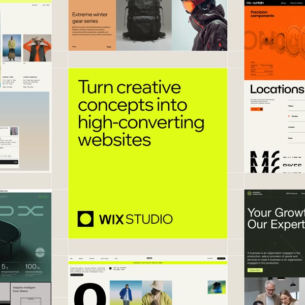 Wix Studio ad showing a collage of website design examples with the headline turn creative concepts into high converting websites
