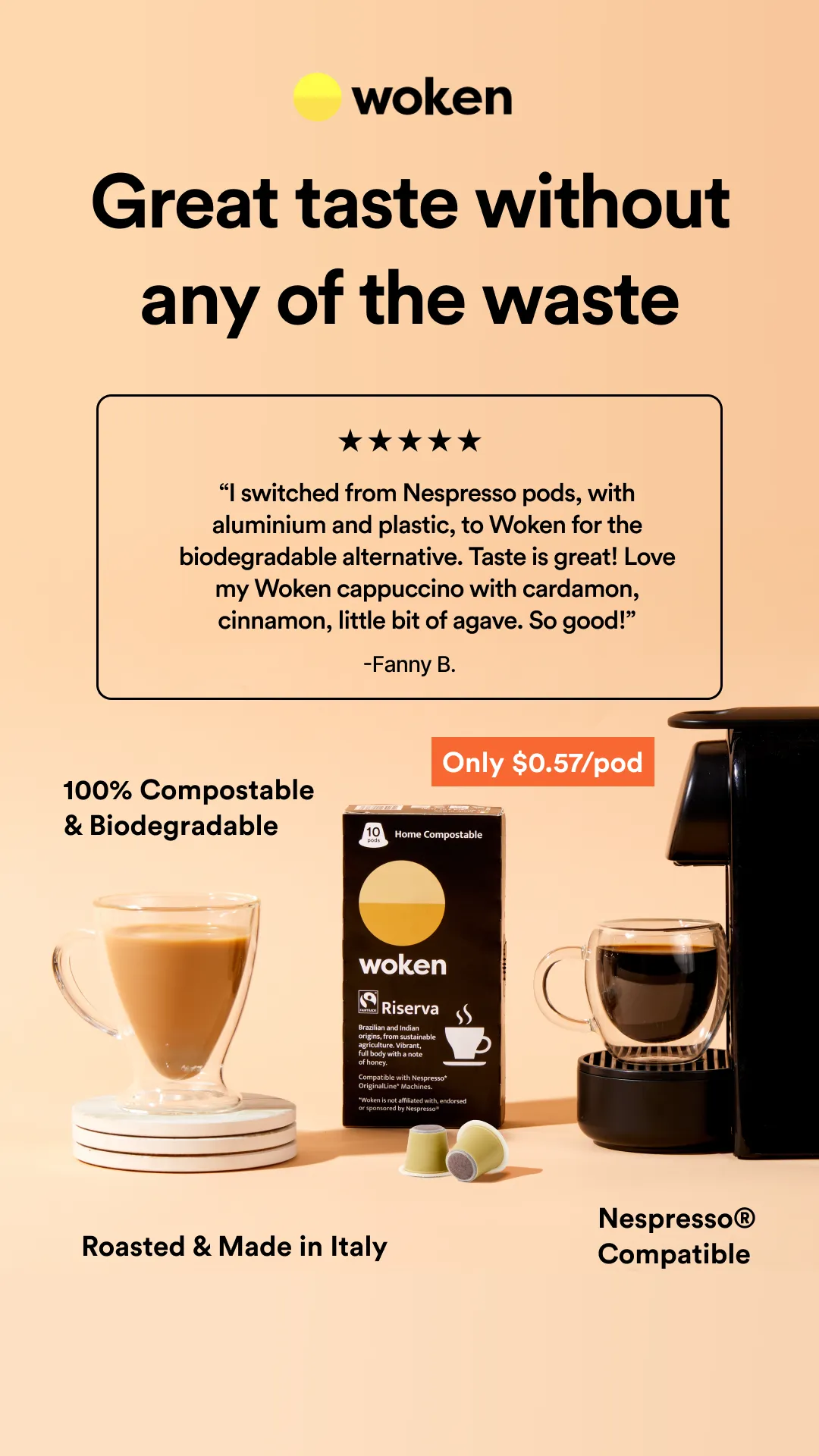 Ad by Woken Coffee presenting its coffee range in a product focused layout
